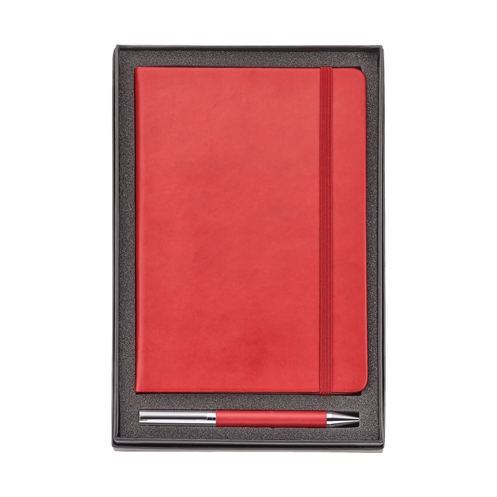Red Hard Cover Journal and Ballpoint Pen Gift Set