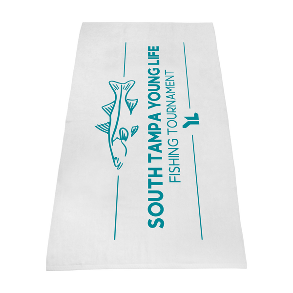 silkscreen imprint,  white beach towels, 