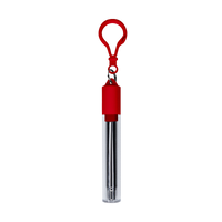 Red Reusable Stainless Steel Straw Keychain Thumb