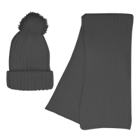 Gray Cozy Knit Hat & Scarf Set Thumb