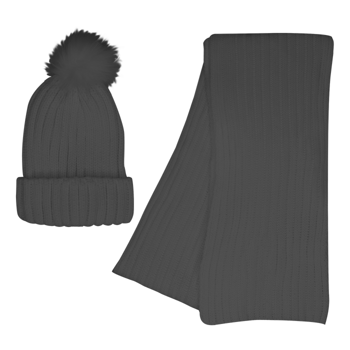 Gray Cozy Knit Hat & Scarf Set