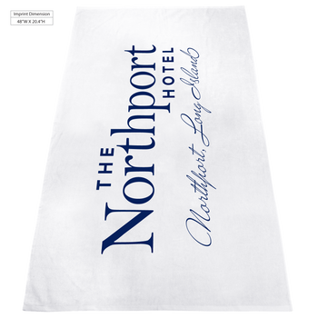embroidery,  silkscreen imprint,  white beach towels, 