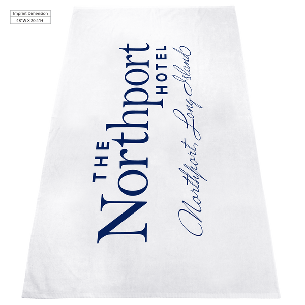 embroidery,  silkscreen imprint,  white beach towels, 