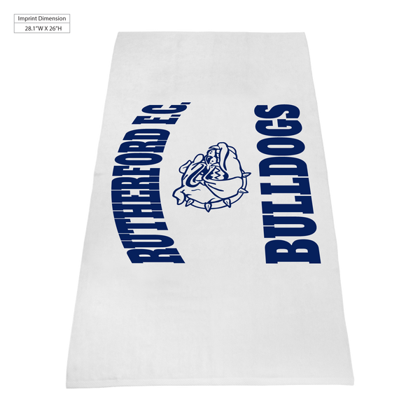 white beach towels,  silkscreen imprint, 