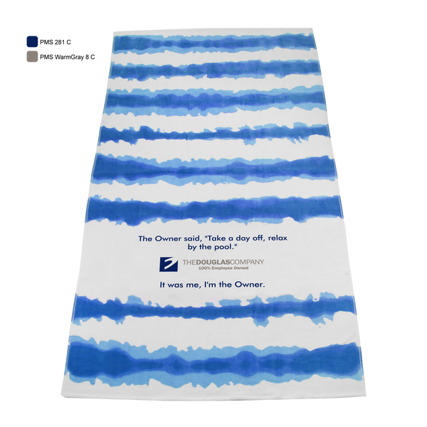 striped beach towels,  silkscreen imprint, 