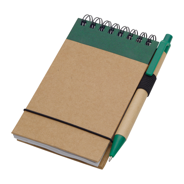 Natural with Green Trim Recycled Mini Spiral Notebook with Pen