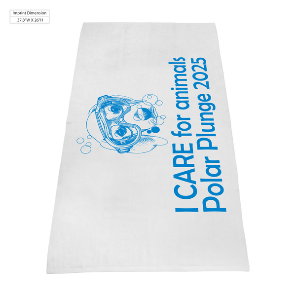 white beach towels,  silkscreen imprint, 