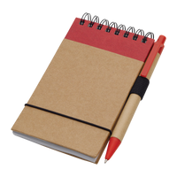 Natural with Red Trim Recycled Mini Spiral Notebook with Pen Thumb