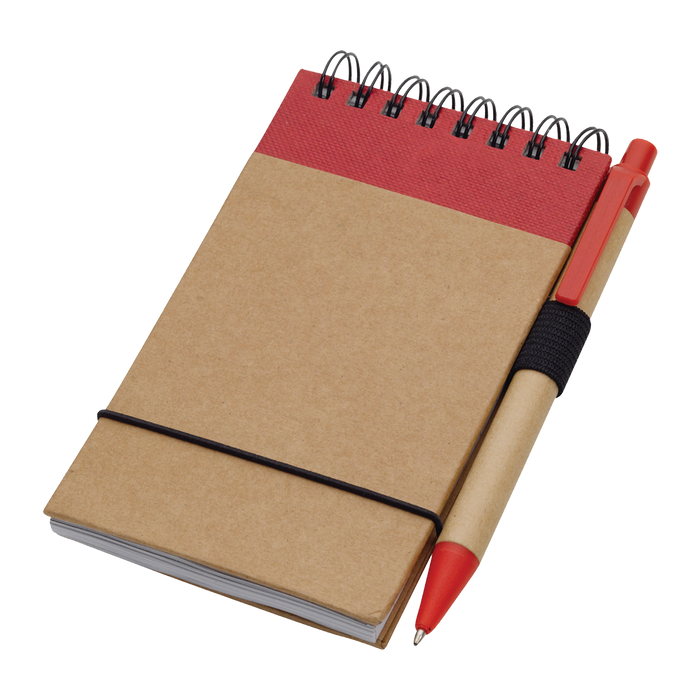 Natural with Red Trim Recycled Mini Spiral Notebook with Pen