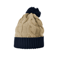 Stone/Navy Cable Knit Beanie Thumb