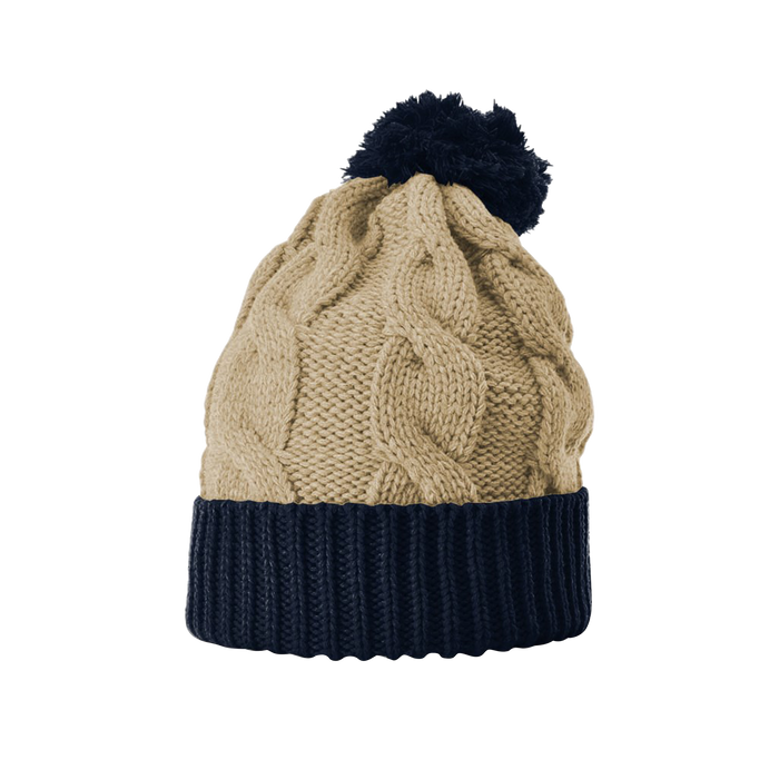 Stone/Navy Cable Knit Beanie