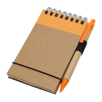 Natural with Orange Trim Recycled Mini Spiral Notebook with Pen Thumb