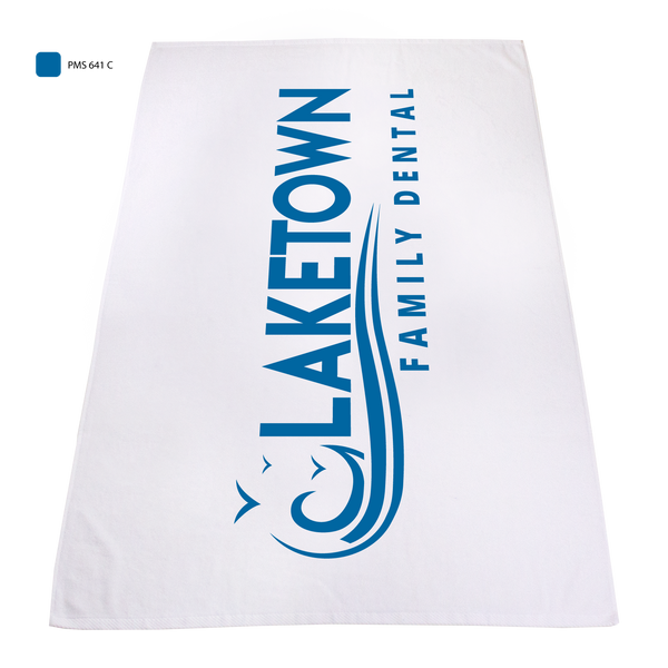 embroidery,  silkscreen imprint,  white beach towels, 