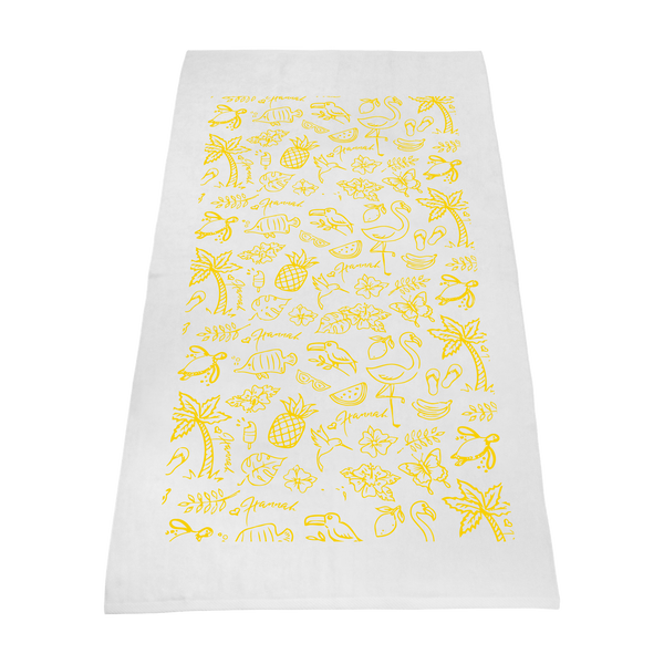 silkscreen imprint,  white beach towels, 