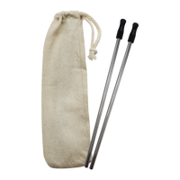 Black Reusable Stainless Straw Kit with Pouch Thumb