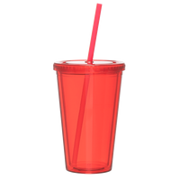 Red Double Wall Tumbler with Straw Thumb