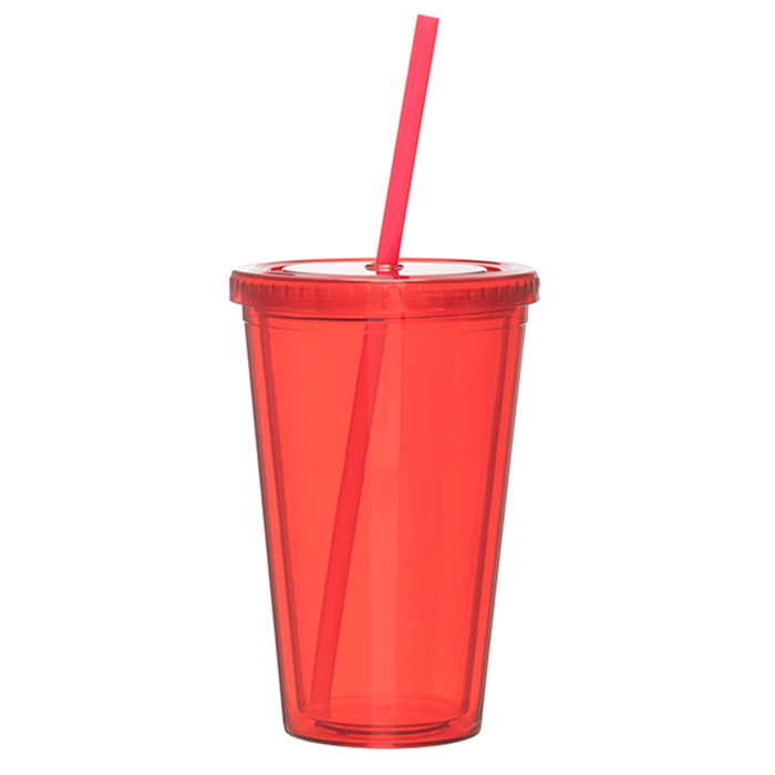 Red Double Wall Tumbler with Straw