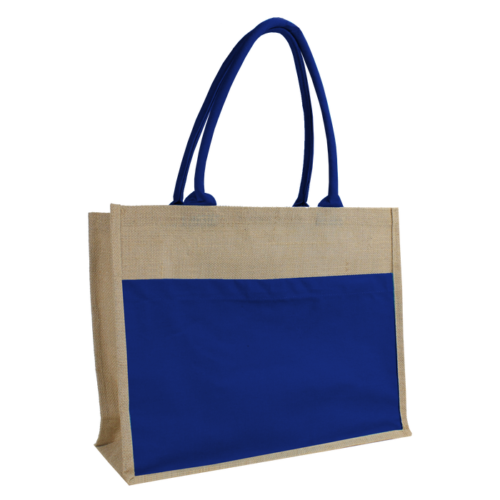 Blue DISCONTINUED-Organic Jute Canvas Beach Tote