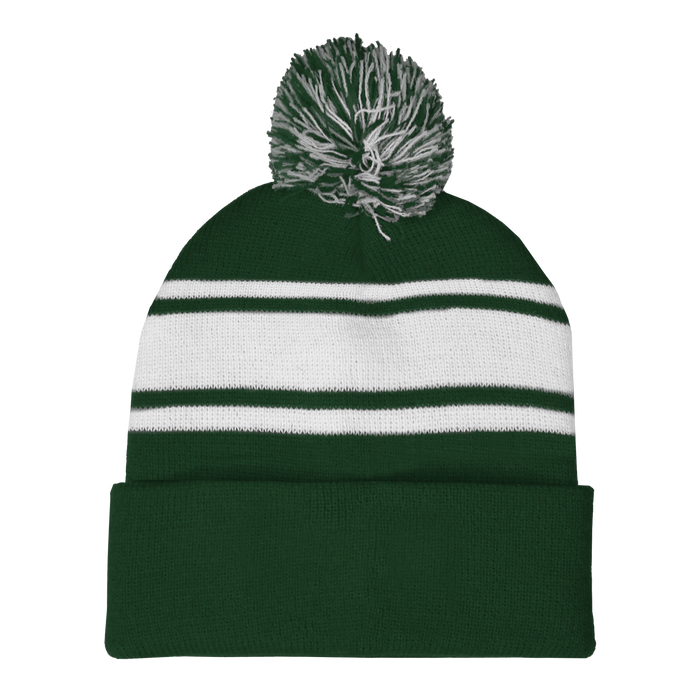 Forest Green Striped Winter Beanie