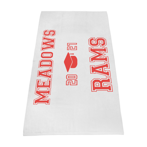 white beach towels,  silkscreen imprint, 