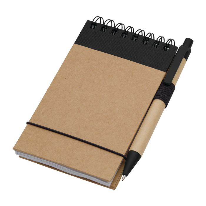 Natural with Black Trim Recycled Mini Spiral Notebook with Pen