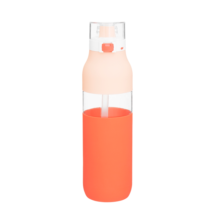 Peach Flip Cap Water Bottle with Straw