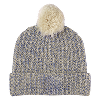 Natural and Navy Knit Knit Pom Beanie Thumb