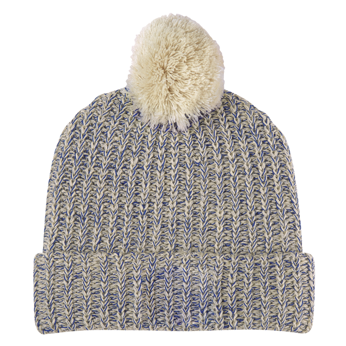 Natural and Navy Knit Knit Pom Beanie