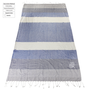 striped beach towels,  embroidery,  silkscreen imprint, 