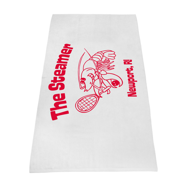 silkscreen imprint,  white beach towels, 