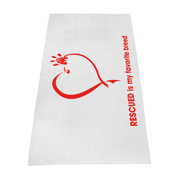 white beach towels,  silkscreen imprint, 