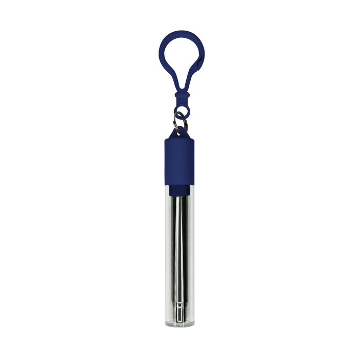 Navy Blue Reusable Stainless Steel Straw Keychain