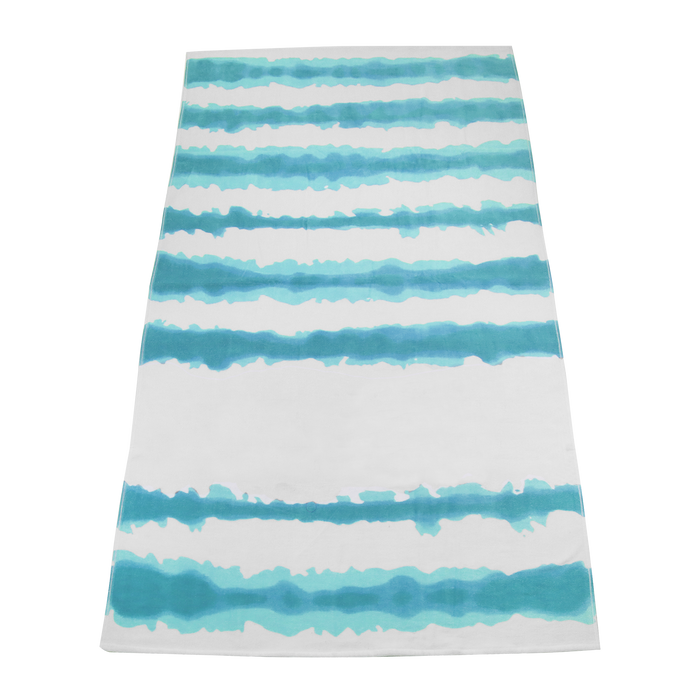 Turquoise Tie-Dye Striped Beach Towel