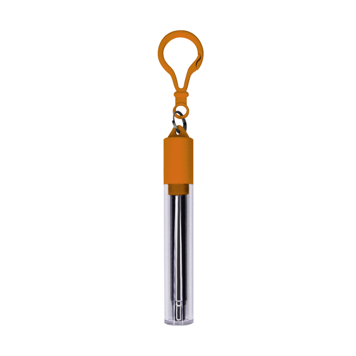 Orange Reusable Stainless Steel Straw Keychain
