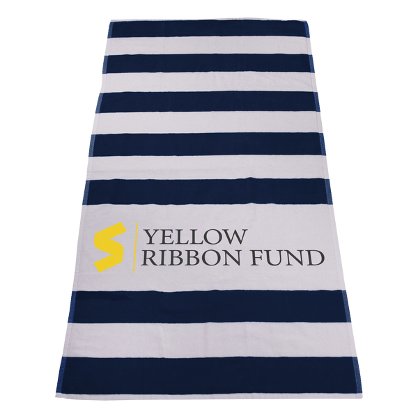 striped beach towels,  silkscreen imprint, 