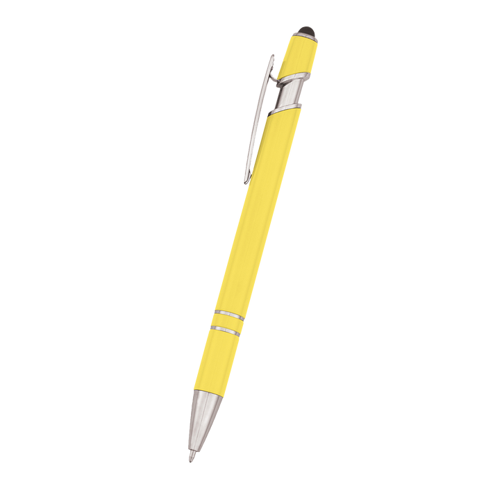 Neon Yellow Retractable Ball Point Pen with Stylus