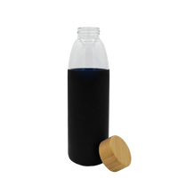 Black Glass Water Bottle with Bamboo Lid Thumb