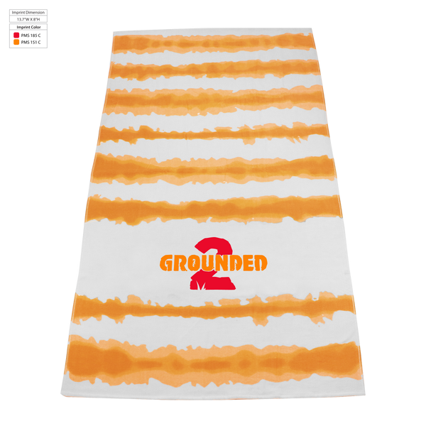 striped beach towels,  silkscreen imprint, 
