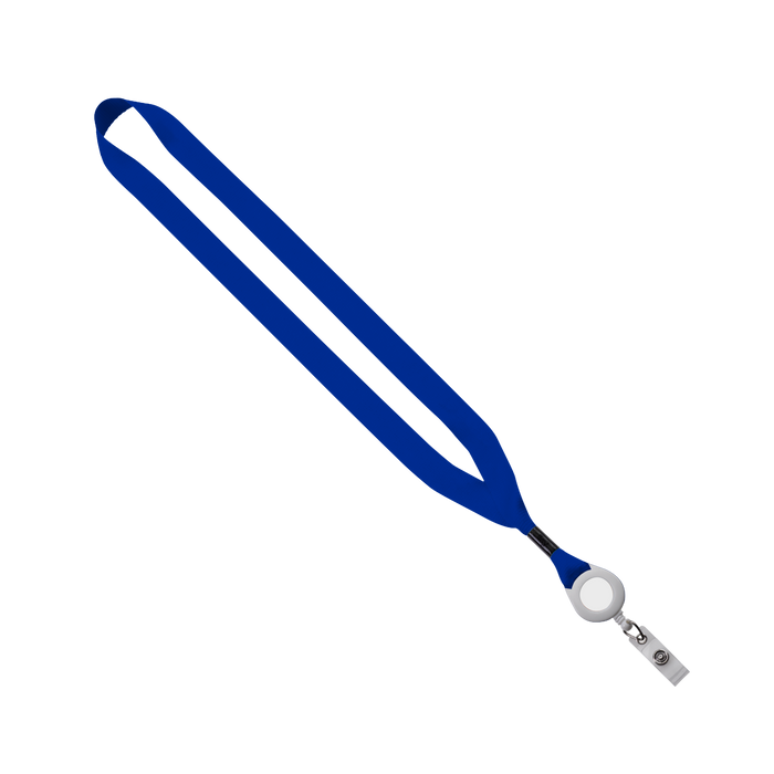 Royal/White 3/4" Lanyard with Retractable Badge Reel
