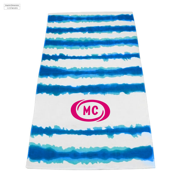 striped beach towels,  silkscreen imprint, 