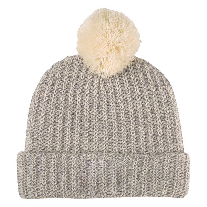 Natural and Gray Knit Knit Pom Beanie