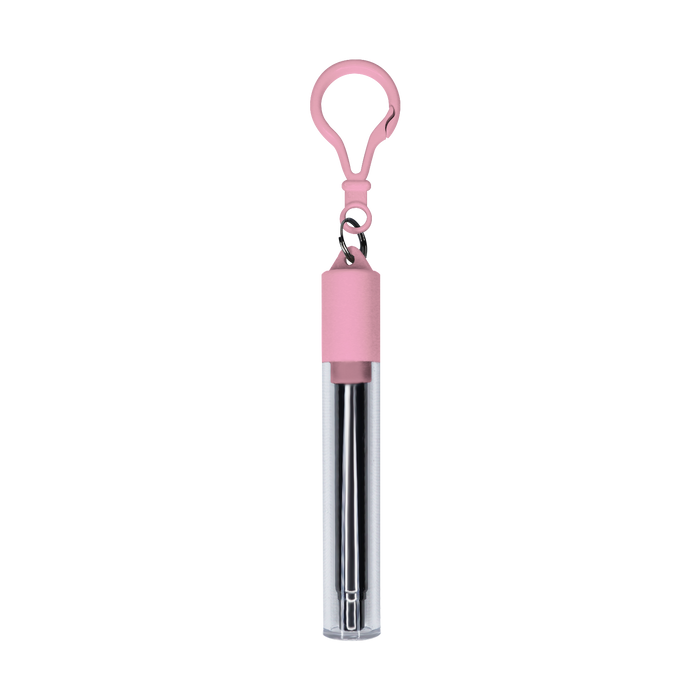 Pink Reusable Stainless Steel Straw Keychain
