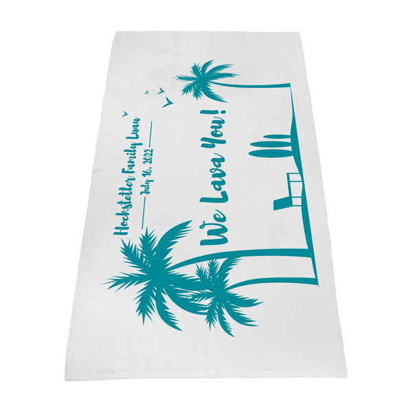 silkscreen imprint,  white beach towels, 