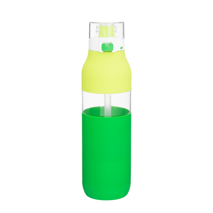 Lime Green Flip Cap Water Bottle with Straw