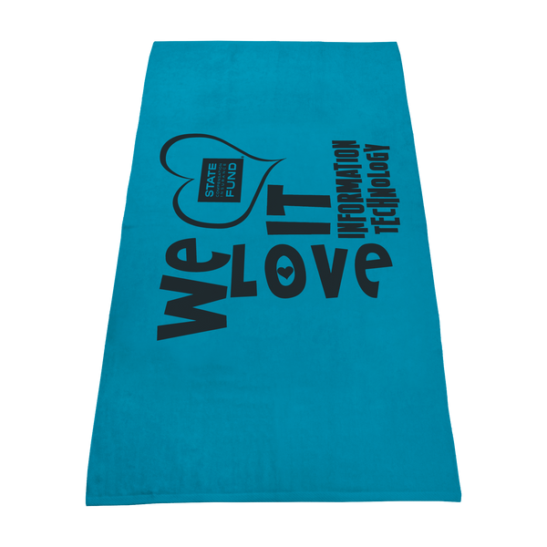 color beach towels,  silkscreen imprint, 