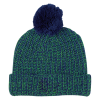 Blue and Green Knit Knit Pom Beanie Thumb