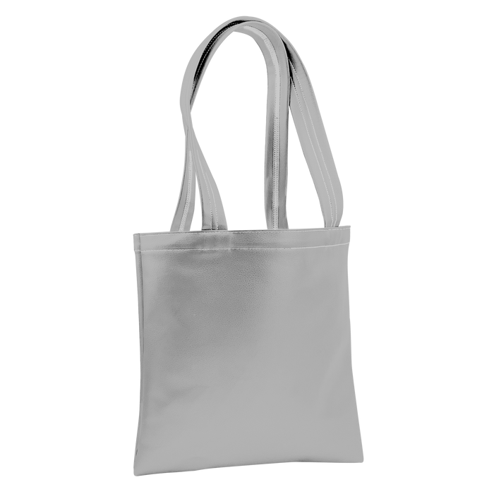 Metallic Silver Large Vegan Leather Tote Bag