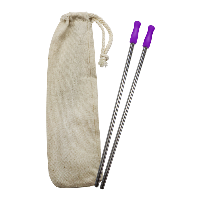 Purple Reusable Stainless Straw Kit with Pouch