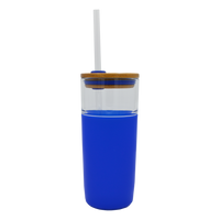 Blue Glass Tumbler with Straw Thumb