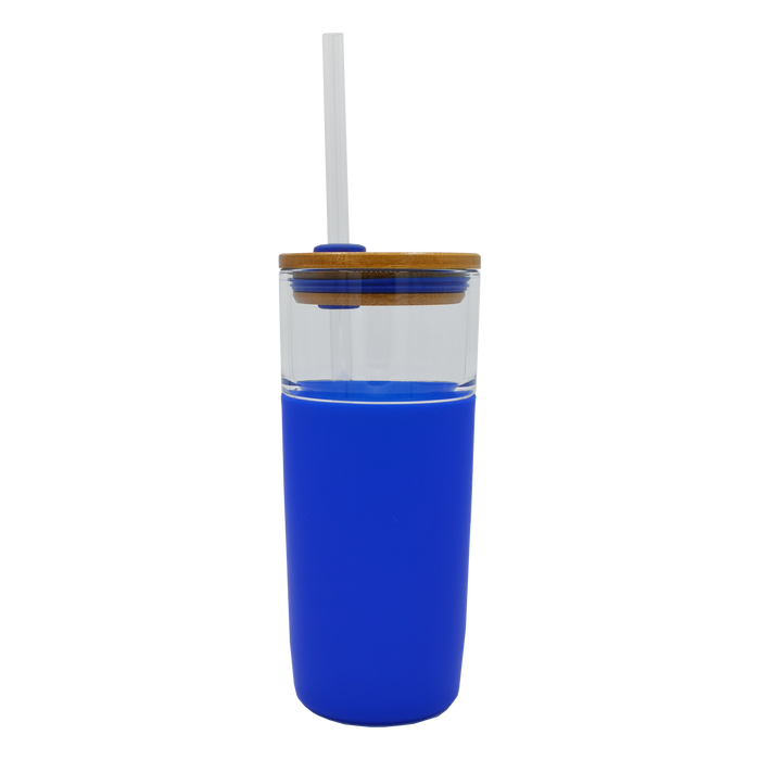 Blue Glass Tumbler with Straw